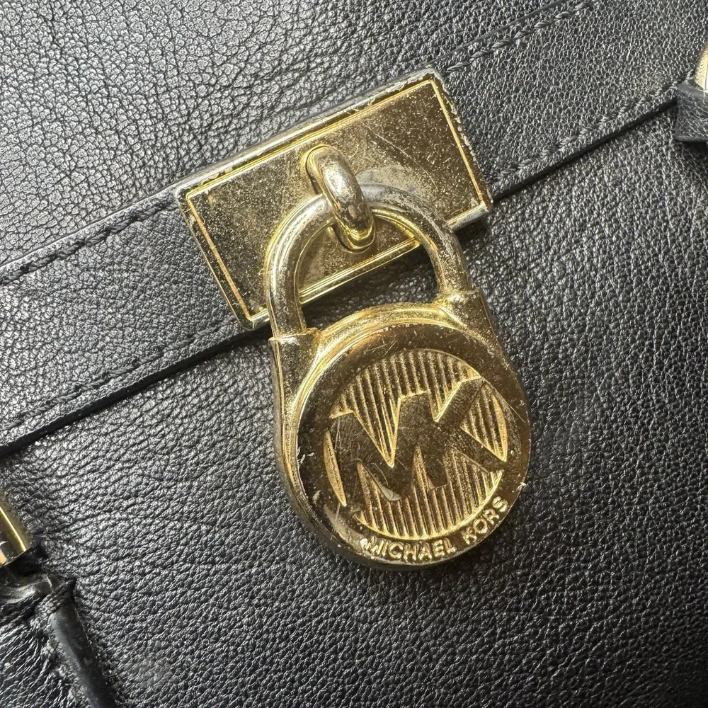 Michael Kors Black‎ Leather Hamilton Traveler LG Satchel Tote Houlder Bag